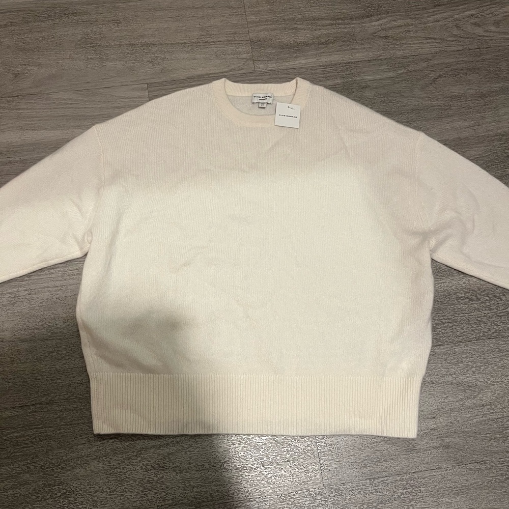 New Club Monaco Cashmere Ivory Crewneck Sweater, oversized S
